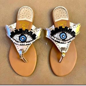 HANDMADE EVIL EYE SILVER BEADED SANDALS SIZE 8 NEW!!
